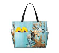 CHAbu Ocean Sea Seashell Starfish Large Capacity Beach Bag Waterproof Tote Bag With Zip And Pockets Travel Holiday Gym Swimming