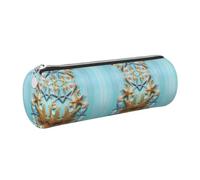 CHAbu Ocean Sea Seashell Starfish Leather Pencil Case Stationery Storage Bag Cosmetic School Work Office