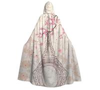 CHAbu Paris Eiffel Tower Flowers Blooming Adult Hooded Cape Long Unisex Cloak Vampire Witch Role-Playing Costume Parties Stage 150cm
