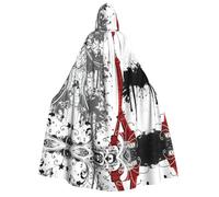 CHAbu Red Eiffel Tower Splash Pattern Adult Hooded Cape Long Unisex Cloak Vampire Witch Role-Playing Costume Parties Stage 150cm