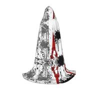CHAbu Red Eiffel Tower Splash Pattern Hooded Cape For Teenagers Long Robe Cloak Medieval Cosplay Party Carnival Dress Up Accessories