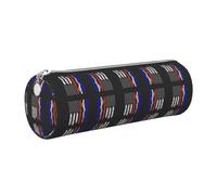 CHAbu Red Stripe Firefighter USA Flag Leather Pencil Case Stationery Storage Bag Cosmetic School Work Office