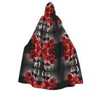 CHAbu Red Wine Rose And Candle Hooded Cloak Cosplay Costume Cape Grim Reaper Witch Vampires Devil Masquerade Party Fancy Dress