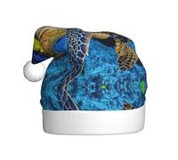 CHAbu Sea Turtle With Fishes Adult Christmas Hat Plush Xmas Decorative Cap Soft Comfort New Year Party Festive Unisex