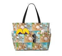 CHAbu Seashell Starfish On Beach Large Capacity Beach Bag Waterproof Tote Bag With Zip And Pockets Travel Holiday Gym Swimming