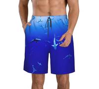 CHAbu Shark Swimming Under The Sea Men's Beach Shorts Hawaiian Surfing Trousers Quick Dry Mesh Lining Summer Walking Golf Sports White