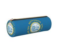 CHAbu South Dakota Flag Leather Pencil Case Stationery Storage Bag Cosmetic School Work Office