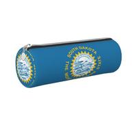 CHAbu South Dakota Flag Leather Pencil Case Stationery Storage Bag Cosmetic School Work Office