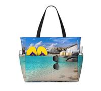 CHAbu Stones Blue Sea Ocean Sunrise Mountain Large Capacity Beach Bag Waterproof Tote Bag With Zip And Pockets Travel Holiday Gym Swimming