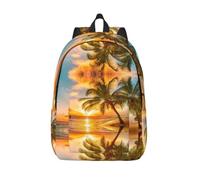 CHAbu Sunset Hawaiian Palm Tree Waves Canvas Backpack Book Bag Large Capacity Classic Fashion College Work Travel