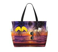CHAbu Sunset Ocean With Tropical Palm Trees Twilight Scenery Large Capacity Beach Bag Waterproof Tote Bag With Zip And Pockets Travel Holiday Gym Swimming