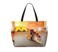 CHAbu Sunset Over The Sea With The Shell Conch Large Capacity Beach Bag Waterproof Tote Bag With Zip And Pockets Travel Holiday Gym Swimming