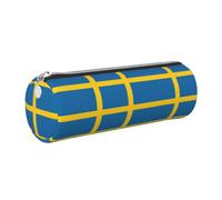 CHAbu Swedish Flag Leather Pencil Case Stationery Storage Bag Cosmetic School Work Office