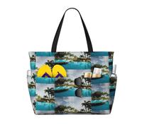 CHAbu Tropical Coconut Trees Beach Large Capacity Beach Bag Waterproof Tote Bag With Zip And Pockets Travel Holiday Gym Swimming