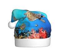 CHAbu Turtle With Colorful Fishes Under Sea Adult Christmas Hat Plush Xmas Decorative Cap Soft Comfort New Year Party Festive Unisex