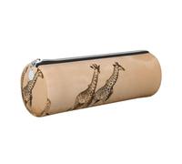 CHAbu Two Giraffe Running On The Barren Leather Pencil Case Stationery Storage Bag Cosmetic School Work Office