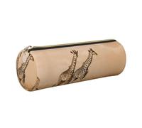CHAbu Two Giraffe Running On The Barren Leather Pencil Case Stationery Storage Bag Cosmetic School Work Office