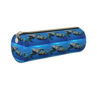 CHAbu Two Submarine Turtles Under The Sea Leather Pencil Case Stationery Storage Bag Cosmetic School Work Office