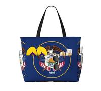 CHAbu Utah Flag Large Capacity Beach Bag Waterproof Tote Bag With Zip And Pockets Travel Holiday Gym Swimming