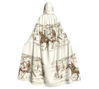 CHAbu West Desert Cactus With Cowboys Riding Horses Hooded Cloak Cosplay Costume Cape Grim Reaper Witch Vampires Devil Masquerade Party Fancy Dress