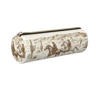 CHAbu West Desert Cactus with Cowboys Riding Horses Leather Pencil Case Stationery Storage Bag Cosmetic School Work Office
