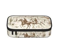 CHAbu West Desert Cactus with Cowboys Riding Horses Pencil Case Stationery Storage Pouch Portable School Office Travel Makeup