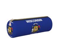 CHAbu Wisconsin State Flag Leather Pencil Case Stationery Storage Bag Cosmetic School Work Office