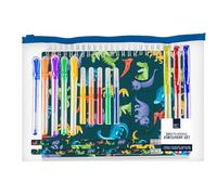 CHACH School Stationery Set, 18 Pieces with Notebook, Gel Pens, Felt Tips, Pencils and Accessories, Boys Stationery Set Includes Notebook, Glitter Pens Sharpener, Eraser Back to School (Dinosaurs)