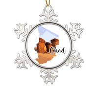 Chad Country Landmark Scenery Snowflake Christmas Tree Ornaments, Chad Map Metal Hanging Ornament Decorative Christmas 2024 Winter Snowflake Keepsake Gifts 3"