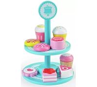 Chad Valley Wooden Two-Tier Cake Stand with Decorative Desserts Play Set, Pink and Turquoise