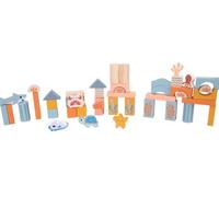 Chad Valley Wooden Under the Sea Building Blocks Set, Educational Toy with sea creatures including a octopus, sea horse, turtle, and shark, along with weeds and star fish, 18 Months and Up