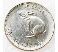 Chaenyu 1867-1967 Canada 5 cent nickel commemorative coin rabbit 21mm collectible commemorative coin gift