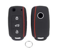 Chaexii VW Car Key Silicone Cover, Key Cover for VW Polo Bora Beetle Golf 4 5 6 T5 Jetta Caddy Skoda Touran Passat Seat Leon, 3 Buttons Golf Protective Cover + Key Ring (Red)