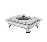 Chafer Pan Buffet Tray with Lid, 4 pcs Stainless Steel Rectangular Chafing Dish with Clear Glass Covers for Banquet, Catering, Wedding, Canteen & Home Buffet