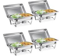Chafing Dish Buffet 9 L, Buffet Chauffant Chauffe Plat en Acier INOX Alimentaire, pour Fêtes, Mariage, Banquets, Restaurationz - Acier Inoxydable Qualité PROFESSIONNELLE (4 pièces, 8x GN 1/4)