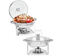 Chafing Dish Buffet Set 2 Pack 4.5L Round Stainless Steel Chafers with Lid and Tongs Water Food Pan for Partiy Christmas Events Wedding Picnics Restaurant Catering Food Warmers