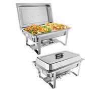 Chafing Dish Buffet Set, 2 Pack 9L Warming Containers with Lid & Water Pan, Safe Rolled Edge Stainless Steel Food Warmer for Party, Catering Buffet, Dinner, Banquets, Camping
