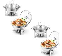 Chafing Dish Buffet Set, 4 Pack 6L Round Chafing Dishes & Food Warmers with Clear Glass Lid, Mirror-Polished Stainless Steel Chafer for Restaurant Catering Parties Weddings Picnic Christmas Gathering