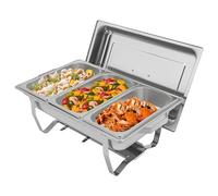 Chafing Dish Buffet Set 5L Stainless Steel Rectangular Food Warmer 3 Pan Insulated Buffet Server with Water Pan & Lid for Commercial Catering