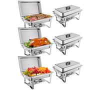 Chafing Dish Buffet Set, 6 Pack 9L Warming Containers with Lid & Water Pan, Safe Rolled Edge Stainless Steel Food Warmer for Party, Catering Buffet, Dinner, Banquets, Camping