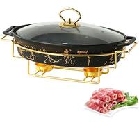 Chafing Dish Buffet Set, Ceramic Marble Finish with Glass Lid, and Buffet Warmers Set for Buffet, Wedding, Banquet Events (Black S)