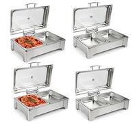 Chafing Dish Buffet Set, Chafers 8QT Buffet rs and Warmers, Silver Rectangular Catering Chafer Warmer Set with Thermoregulator and Visual Lid, for Kitchen Party Banque ,2 Grid - 13.5l/12qt-4pcs