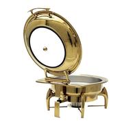 Chafing Dish Buffet Set Nice Round Glass Lid Window Hydraulic Soft Closing Gold Colour Chafing Dish Buffet Set Hold Accent Food Warmers(Round 6.5L)