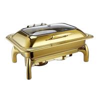 Chafing Dish Buffet Set Nice Round Glass Lid Window Hydraulic Soft Closing Gold Colour Chafing Dish Buffet Set Hold Accent Food Warmers(Rectangle 9L)