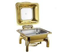 Chafing Dish Buffet Set Nice Round Glass Lid Window Hydraulic Soft Closing Gold Colour Chafing Dish Buffet Set Hold Accent Food Warmers(Square 6L)
