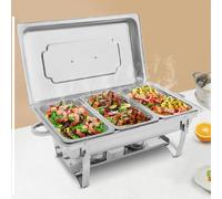 Chafing Dish Buffet Set Rectangular Chafer Warmer 3 Compartments(Each 2.5L/0.66Gal) Food Warming Trays Kit with Handles, Fuel Holder, Water Pan, Lid for Cafeterias, Snack Bars(1pc-63.5 * 35.5 * 32cm)