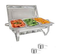 Chafing Dish Buffet Set, Stainless Steel Chafers and Buffet Warmers Sets Full Size W/Water Pan, Food Pan, Fuel Holder and Lid, for Catering Party Event Serving (Color : Three grids)