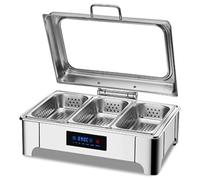 Chafing Dish Buffet Set, Triple-Well with Flip-Top Lids, LED Temperature Control, Stainless Steel Catering Food Warmer for Events and Parties