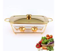 Chafing Dish, Full Size Pan Chafer, Stainless Steel Chafer Dish Set with Glass Food Pan, Rectangular Chafer Suitable for Buffets/Weddings/Parties/banquets/Catering Events(1.3L)