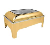Chafing Dish Hydraulic Glass Cover Buffet Stove - 9L Gold Stainless Steel Heating Square Heat Preservation Stove for Hotels, Restaurants, Parties